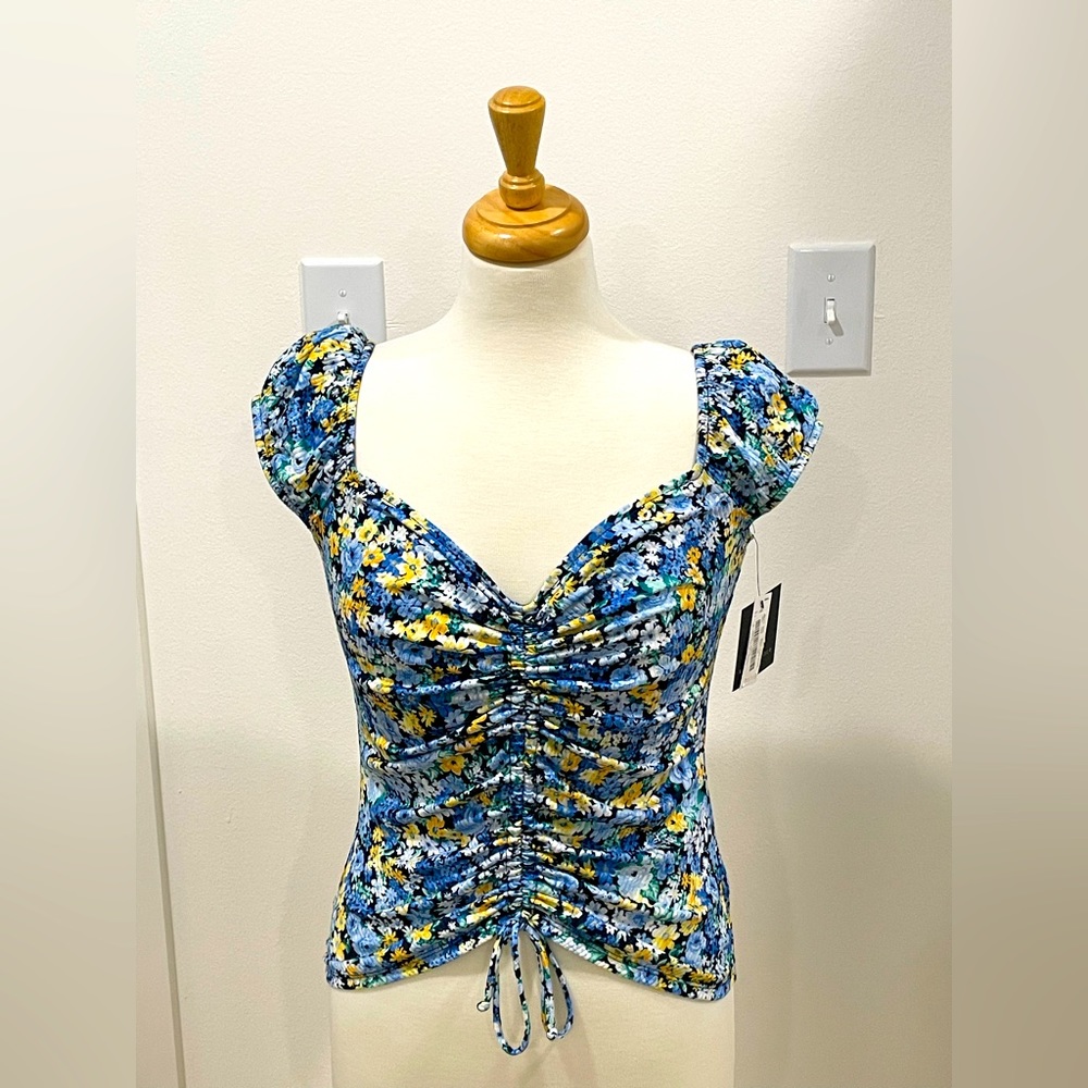 Blue and yellow floral top